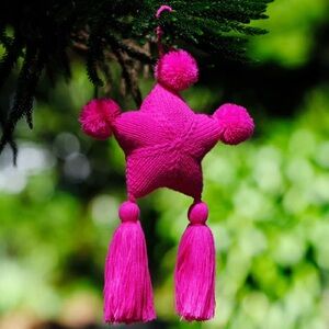 Squishy Knit Pink Star Christmas Ornament